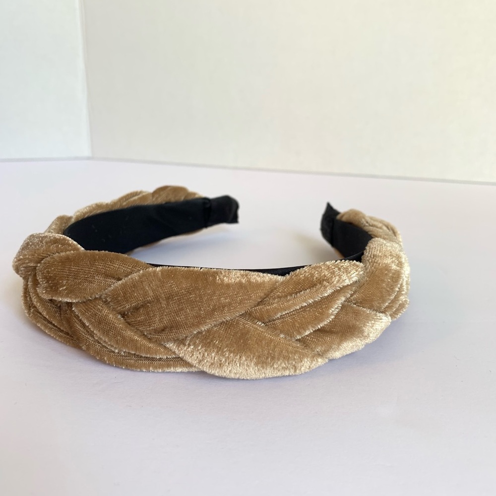Tan Velvet Braided Padded Headband
